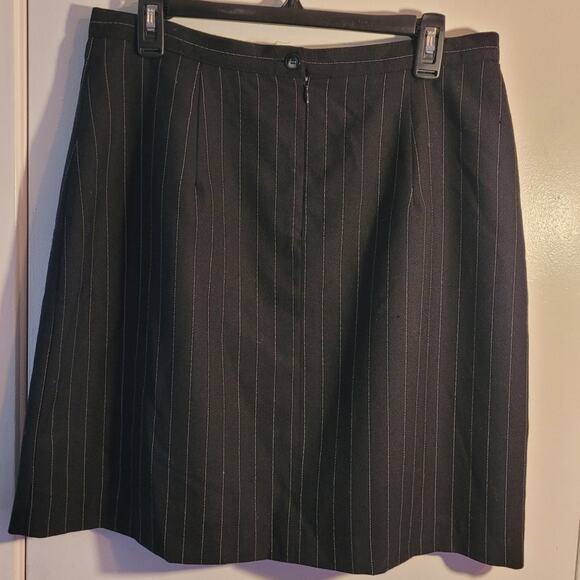 Geoffrey Beene Wool Pinstripe A Line Skirt Size 14 Black White Career Church - Picture 3 of 5